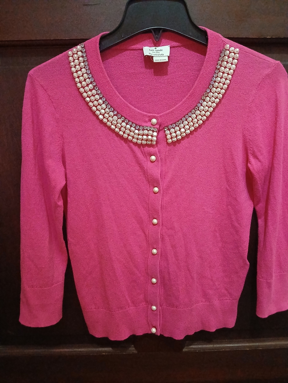 kate spade Hot Pink Pearl-Collar Cardigan XS/Small